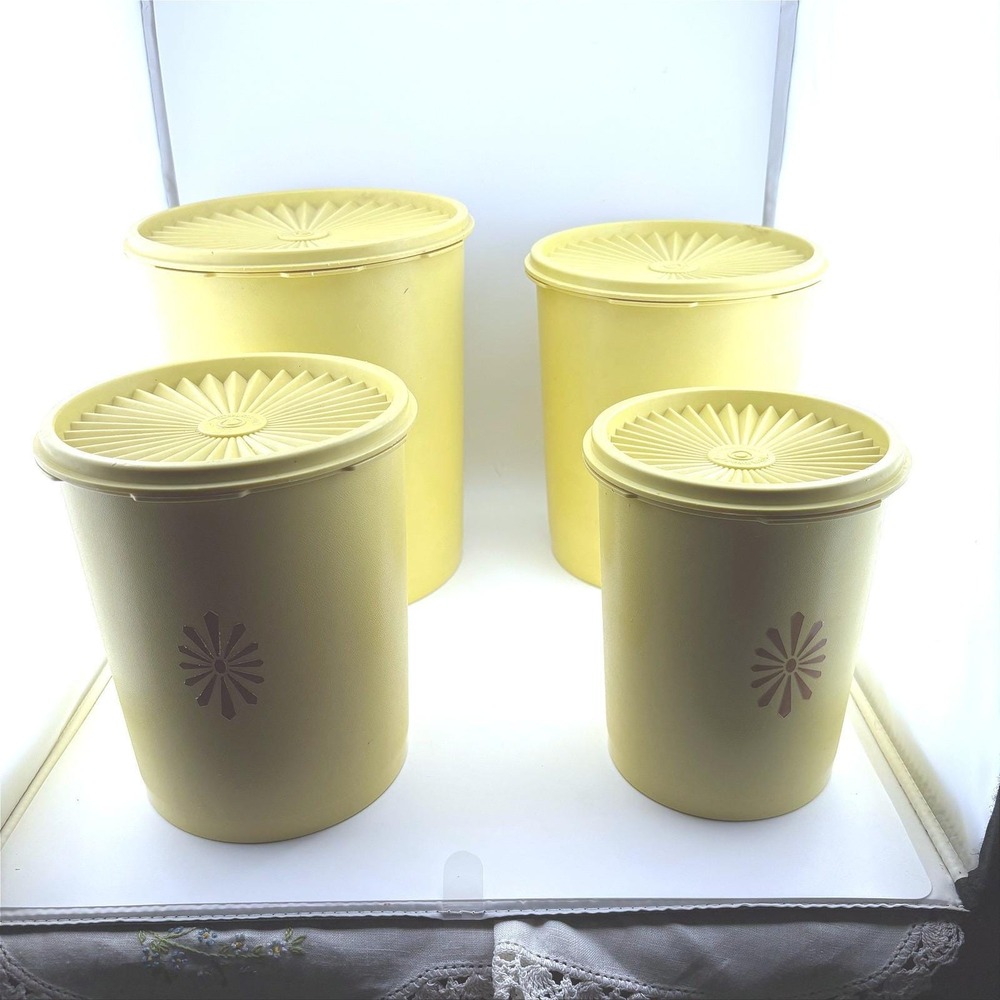 Vintage Tupperware Servalier Harvest Gold Canister Nesting Set 4pc with Lids